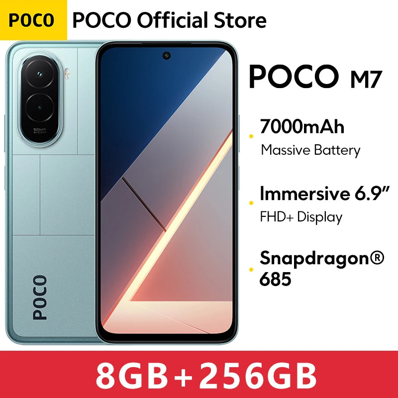 【World Premiere】POCO M7 Global Version Smartphone Snapdragon 685 7000mAh battery Immersive 6.9" FHD+ Display NFC 33W Charging