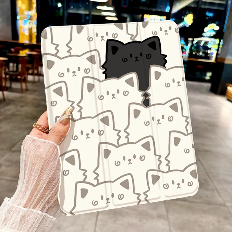 Cute cat pattern tri-fold Tablet CASE For iPad pro 10/11/2020/6th/7th /8th /Air 3rd/Air 4th/9th gen/Air 5th Gen 2022/Air 11