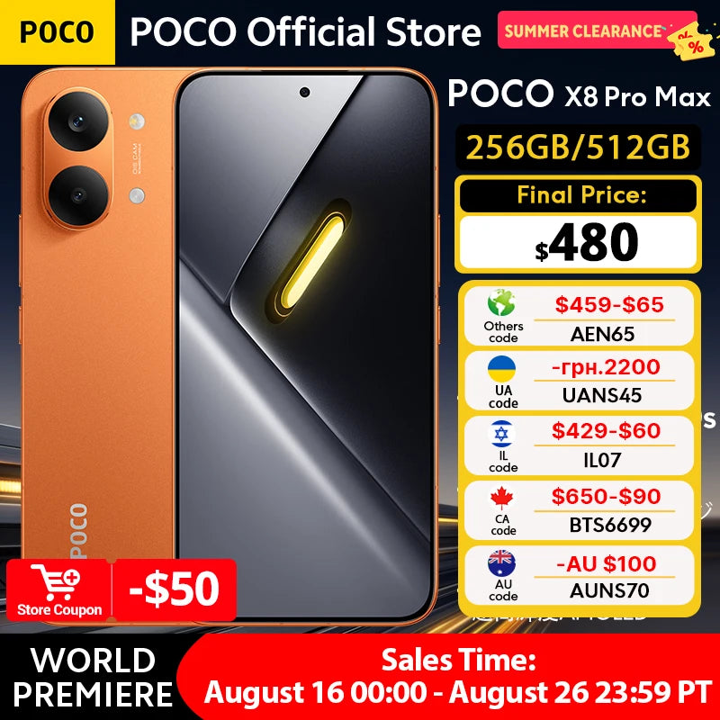 【World Premiere】Global Version  POCO X8 Pro Max 8500mAh Smartphone Dimensity 9500s 6.83'' 1.5K 120Hz Ultra-Bright AMOLED Display