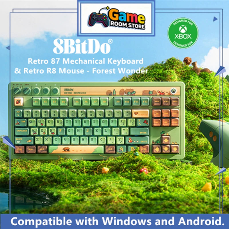 8BitDo Retro 87 Mechanical Keyboard & Retro R8 Mouse - Forest Wonder Officially licensed by XBOX. Compatible Windows Android.