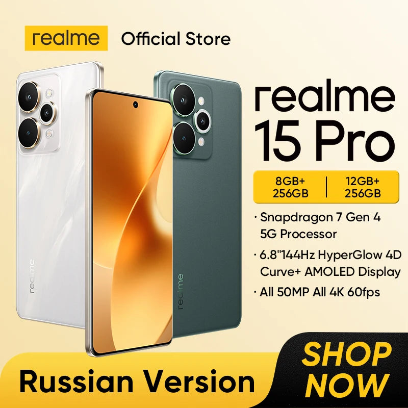 [World Premiere] realme 15 Pro 5G Smartphone Snapdragon 7 Gen 4 Chipset 7000mAh Battery 80W Charge Triple 50MP Camera 6.8" 144Hz