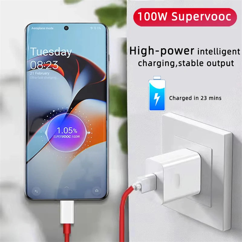 For Oneplus 100W SuperVOOC USB Fast Charger For Oneplus 15 15r 13 13r 13t 13s ace 6t nord 6 Fast Charging Plug Type C Date Cable