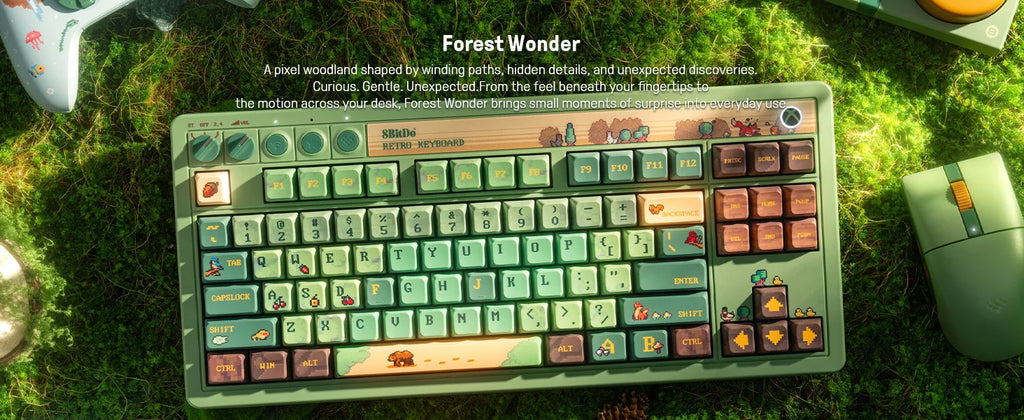 8BitDo Retro 87 Mechanical Keyboard & Retro R8 Mouse - Forest Wonder Officially licensed by XBOX. Compatible Windows Android.
