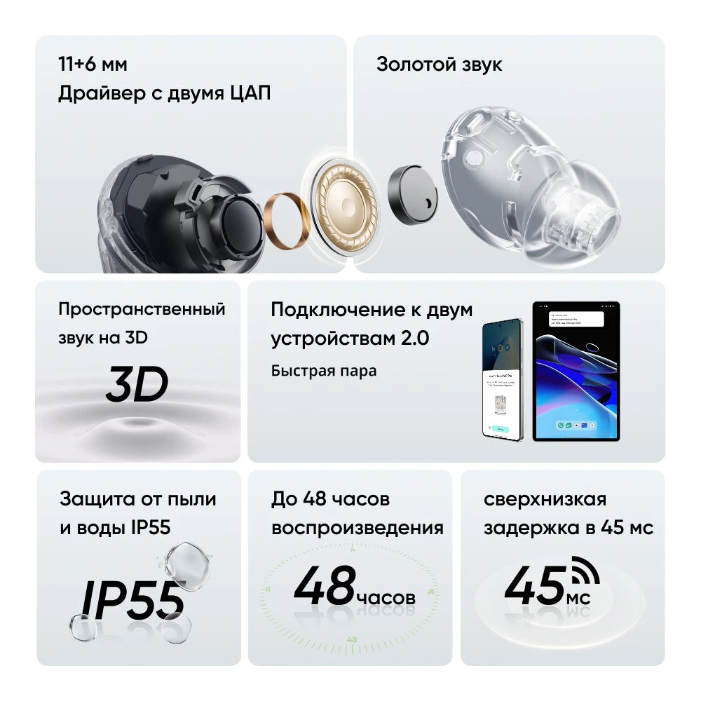 Russian Version realme Buds Air 7 Pro 53dB Active Noise Cancelling True Wireless Earphone 48Hour Battery Bluetooth 5.4 Headphone