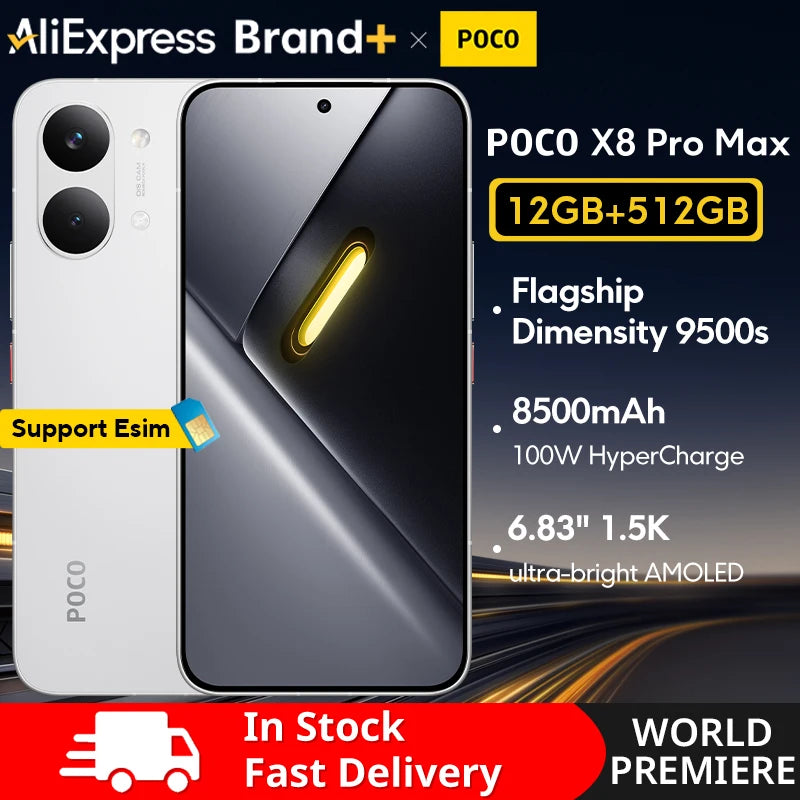 【World Premiere】Global Version  POCO X8 Pro Max 8500mAh Smartphone Dimensity 9500s 6.83'' 1.5K 120Hz Ultra-Bright AMOLED Display