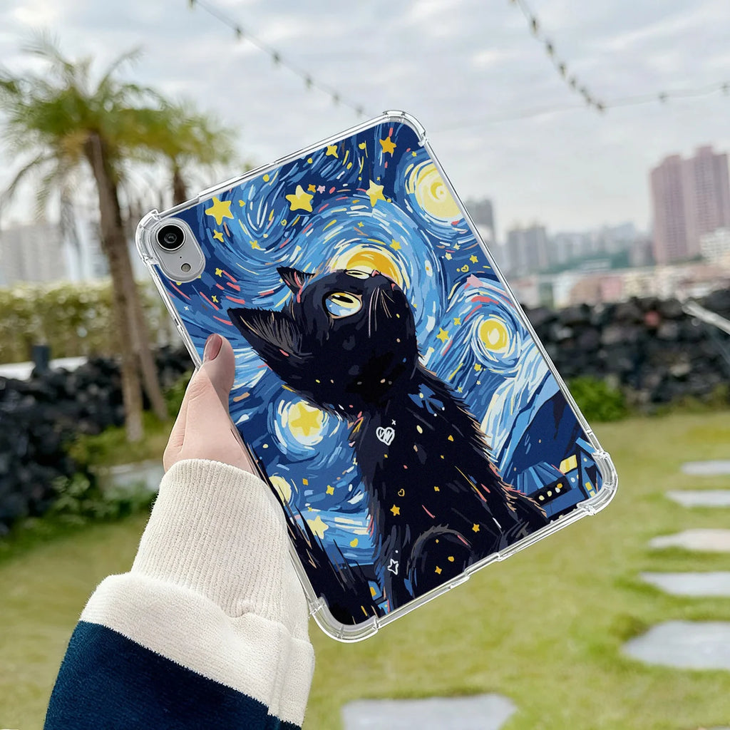 Clear Transparent Tablet Case for Apple iPad Pro 12.9 13 9.7 10.5 A16 11 10 9 8 Air 13 Mini 6 5 4 Cover Cute Artistic Cat Shell
