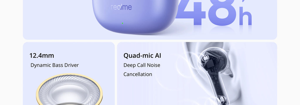 realme Buds T200 Lite TWS Earphone 12.4mm Dynamic Bass Driver Up to 48 Hours of Playback AI Deep Noise Cancellation Bluetooth5.4