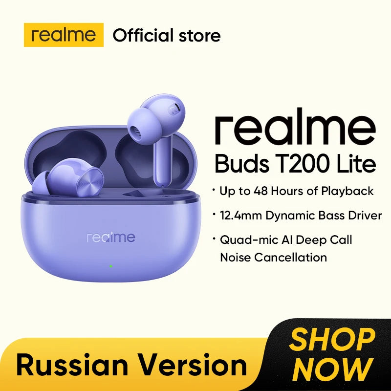 realme Buds T200 Lite TWS Earphone 12.4mm Dynamic Bass Driver Up to 48 Hours of Playback AI Deep Noise Cancellation Bluetooth5.4