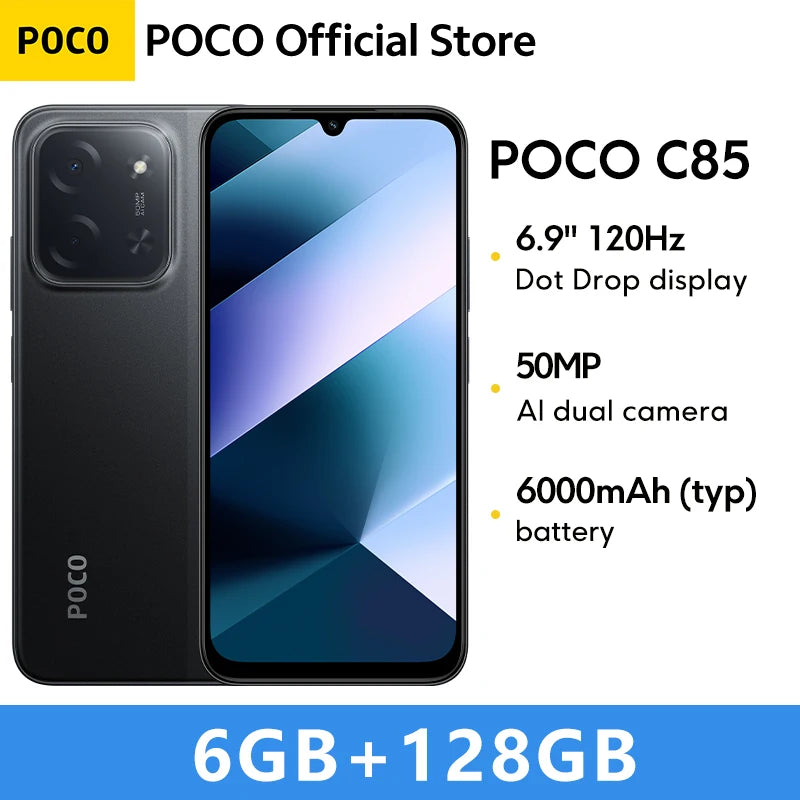 POCO C85 Global Version Smartphone NFC 128GB 256GB MediaTek Helio G81-Ultra 6.9" Dot Drop Display 50MP Main Camera 6000mAh