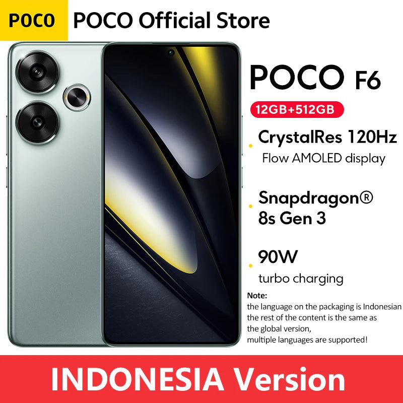 Global Version POCO F6 5G Smartphone Snapdragon®8s Gen 3 NFC 120Hz Flow AMOLED 90W Turbo Charging 5000mAh 50MP Camera NFC