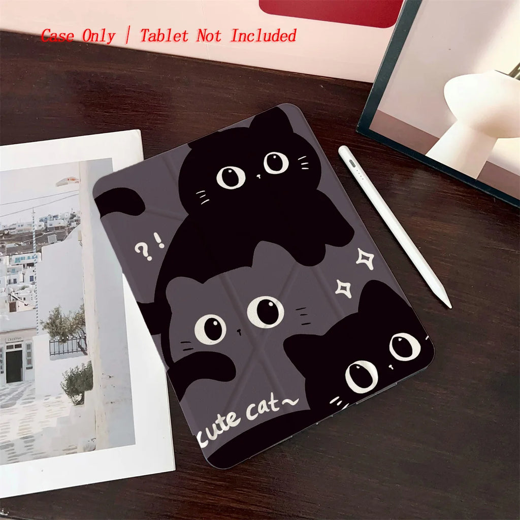 Stylish Mysterious Y-Fold Small Black Cat Patterns iPad Case For Apple iPad 10.2 Inch Air 4 Pro 11 Mini 5 Durable Cover
