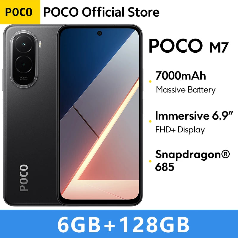 【World Premiere】POCO M7 Global Version Smartphone Snapdragon 685 7000mAh battery Immersive 6.9" FHD+ Display NFC 33W Charging