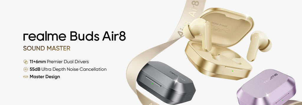 Global Version realme Buds Air 8 55dB Ultra Depth Noise Cancellation True Wireless Earphone Bluetooth 5.4 Earbuds LHDC 5.0 IP55
