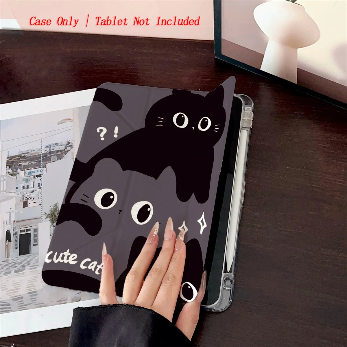 Stylish Mysterious Y-Fold Small Black Cat Patterns iPad Case For Apple iPad 10.2 Inch Air 4 Pro 11 Mini 5 Durable Cover