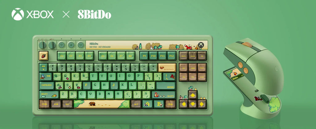 8BitDo Retro 87 Mechanical Keyboard & Retro R8 Mouse - Forest Wonder Officially licensed by XBOX. Compatible Windows Android.