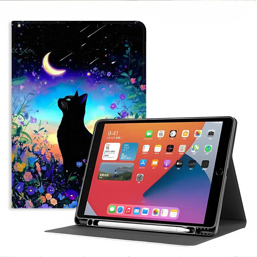 With Pencil Holder Case for Xiaomi Pad 6s Pro 7 Ultra Redmi Pad SE K Pad 8.8 9.7 12.4 Inch Pad 5 6 7 8 Pro Starry Night Cat
