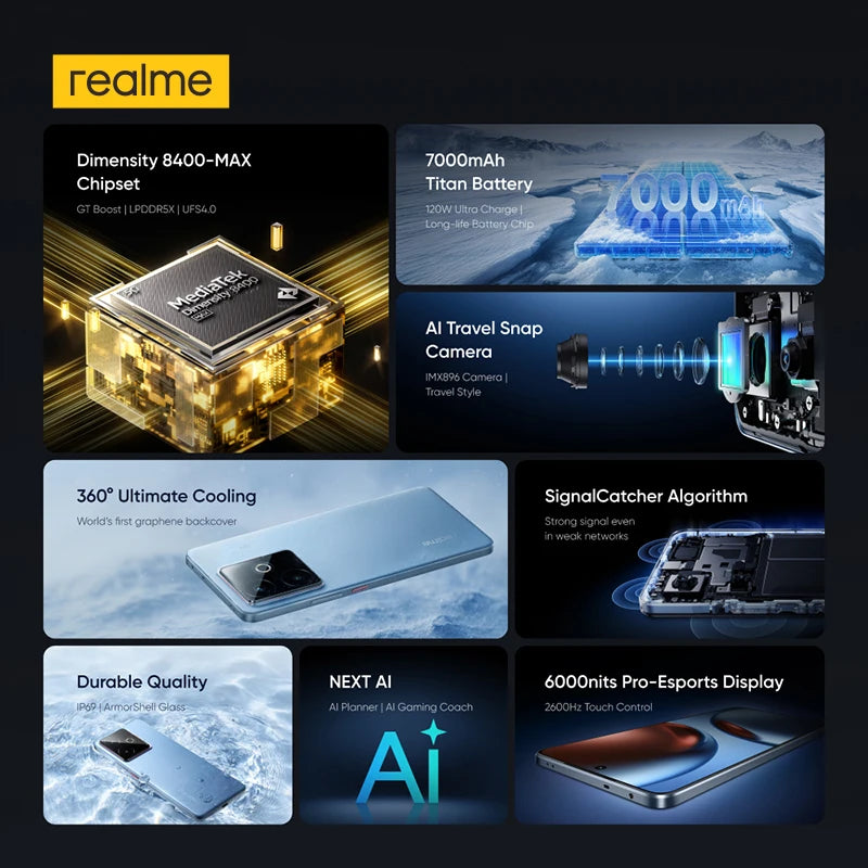 [World Premiere] realme GT 7T 5G Smartphone Dimensity 8400-MAX Chipset 7000mAh Battery 120W Charge 6.8" 120Hz AMOLED Display NFC