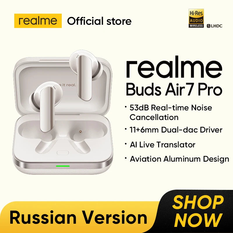 realme Buds Air 7 Pro TWS Earphone AI Live Translator 53dB Noise Cancellation 3D Spatial Effect 11+6mm Dual-dac Driver LHDC 5.0