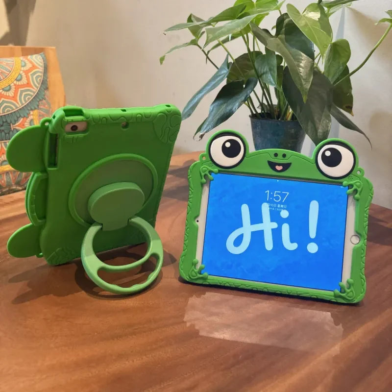 In Stock Cartoon Big Eyes Frog Tablet Case For iPad 7 8 9 10th 11th 12th AirPro 11 iPad Protective Case Kickstand Cover