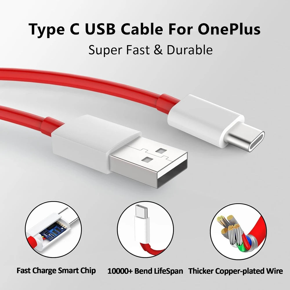 For OnePlus 80W SuperVOOC EU Fast Wall Charger For OnePlus 10 Pro 11 12 13 15 Nord 4 5 CE 2 3 Lite OPPO Realme Type C USB Cable