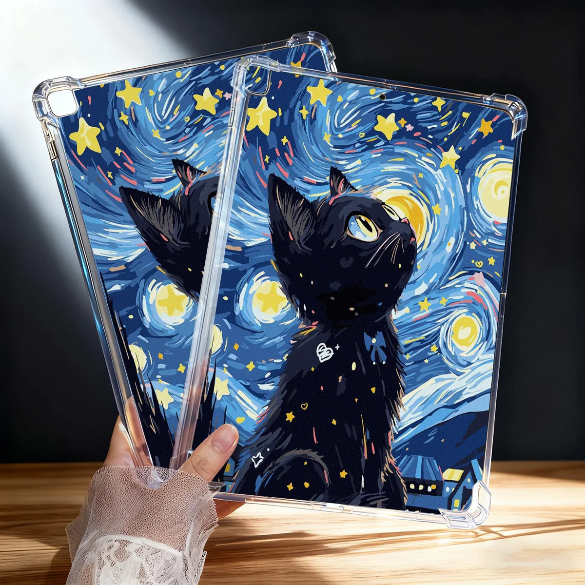 Clear Transparent Tablet Case for Apple iPad Pro 12.9 13 9.7 10.5 A16 11 10 9 8 Air 13 Mini 6 5 4 Cover Cute Artistic Cat Shell
