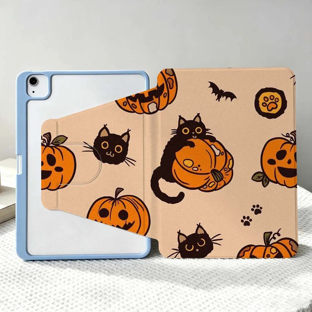 Halloween Cat For iPad Pro Air mini 6 5 4 12th M5 M4 M3 M2 A16 A17Pro 360° Rotation Stylus Storage Tablet Case Soft