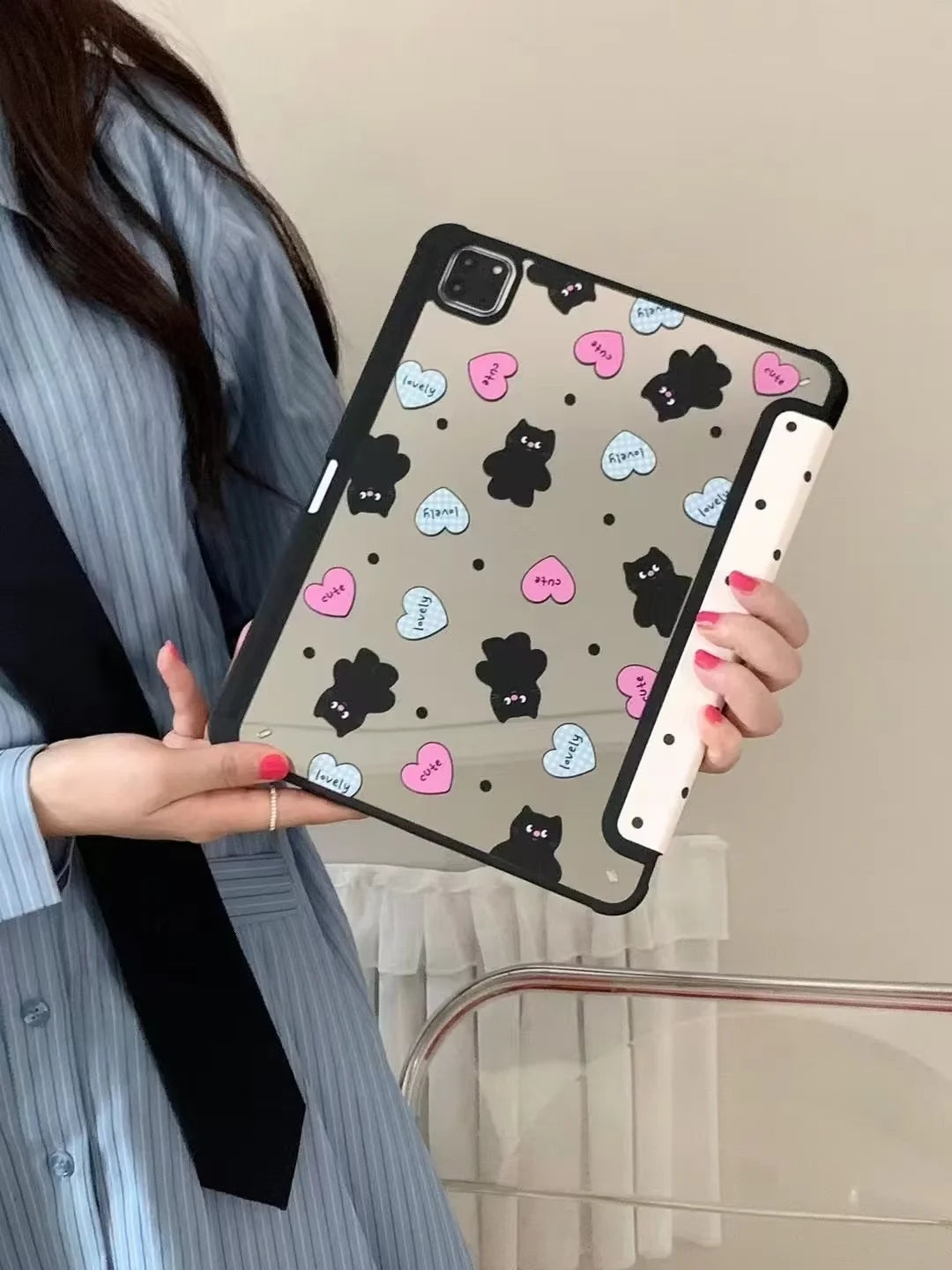 Polka Dot Black Cat Smart Cover For IPad 10.2 7th 8th 9th iPad 10th Gen Air 5th 4th 10.9 Pro 11 2024 iPad Air 11" 2025 Case