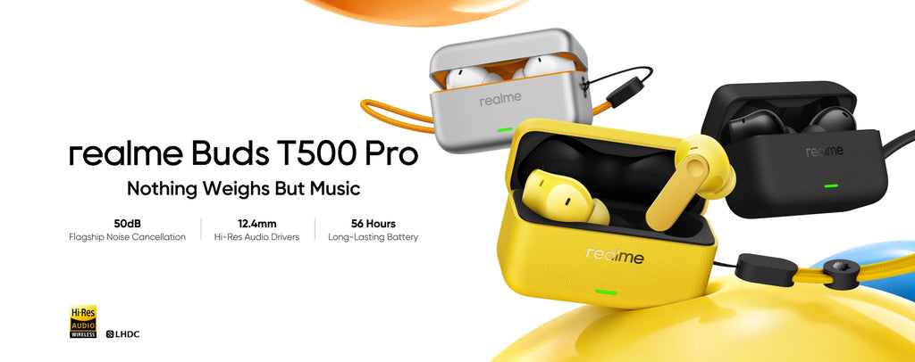 realme Buds T500 Pro TWS Earphones 50dB Noise Cancellation Up to 56 Hours of Playback Bluetooth 6.1 IP55 12.4mm Bass Driver