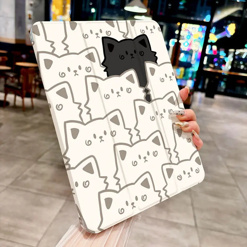 Cute cat pattern tri-fold Tablet CASE For iPad pro 10/11/2020/6th/7th /8th /Air 3rd/Air 4th/9th gen/Air 5th Gen 2022/Air 11