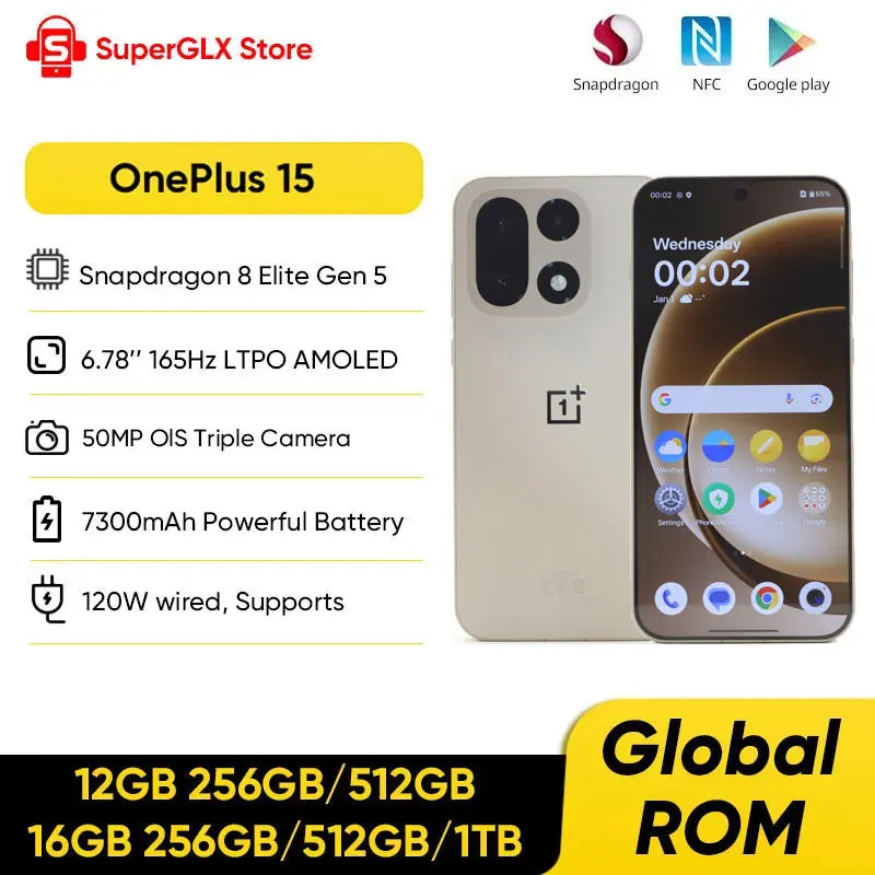 Chinese Version OnePlus 15 Unlocked 5G Smartphone Snapdragon 8 Elite Gen 5 6.78'' 165Hz Screen 50MP Camera 7300mAh Battery NFC