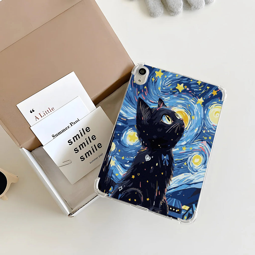 Clear Transparent Tablet Case for Apple iPad Pro 12.9 13 9.7 10.5 A16 11 10 9 8 Air 13 Mini 6 5 4 Cover Cute Artistic Cat Shell